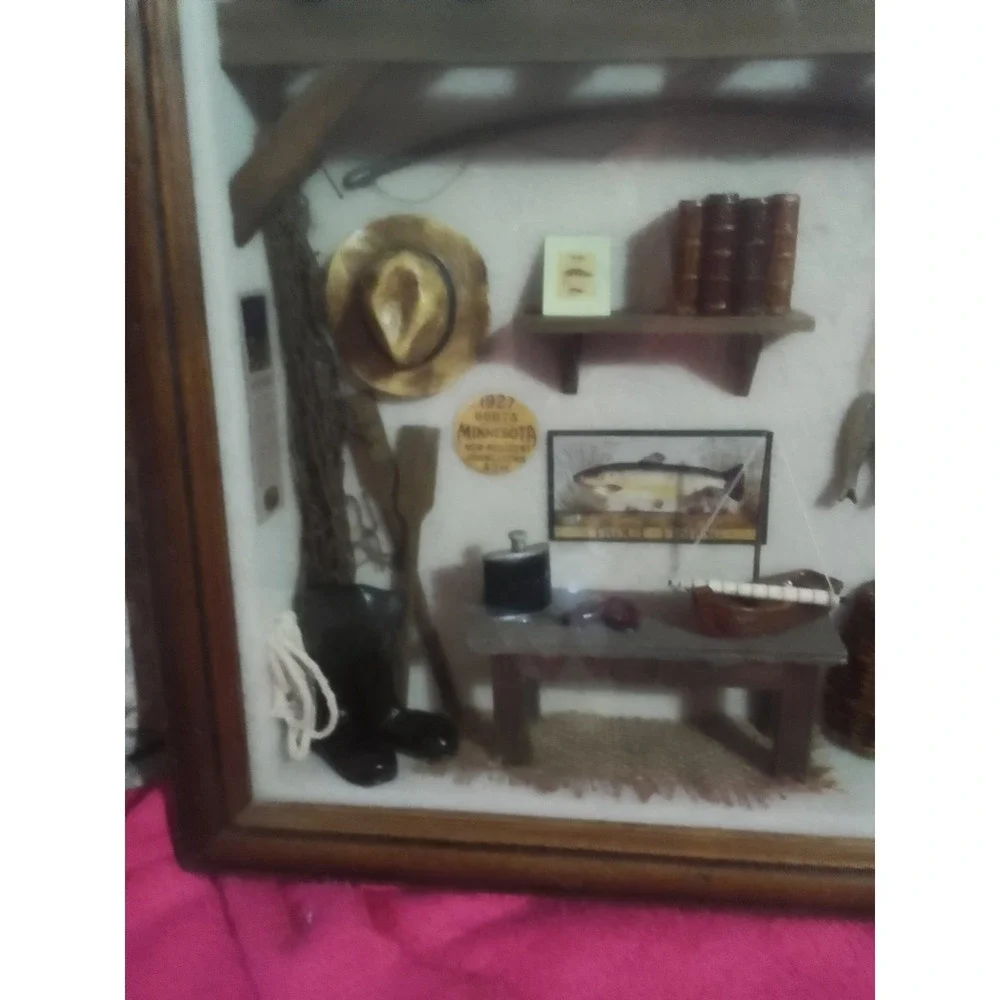 Minnesota Trout Fishing Shawdow Box Wood Framed Cabinet Demensions Are 15